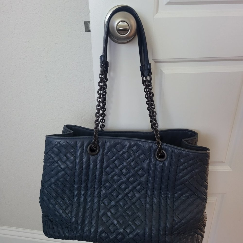 Bottega Veneta Blue Intrecciato Nappa Leather Shoulder Bag